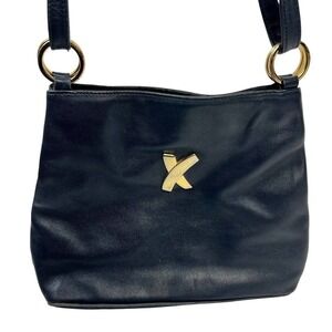 Paloma Picasso Vintage Navy Blue Leather Convertible Shoulder Bag Crossbody